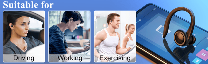 Bluetooth 5.2 Headset, Single Ear Earpiece Earphone with Mic, Hook, Noise Cancelling Headset for Business, Trucker, Driver, Wireless Bone Conduction Headphone with Ear Caps (S/M/L) for iPhone Android