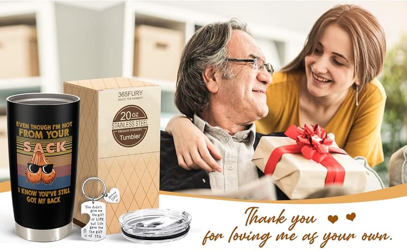 Bonus Dad Gifts - Step Dad Gifts From Daughter, Son, Kids - 20 Oz Tumbler & Keychain Funny Stepdad Gift - Christmas Father Day, Birthday Gift For Stepdad - Best Bonus Father Travel Coffee Mug