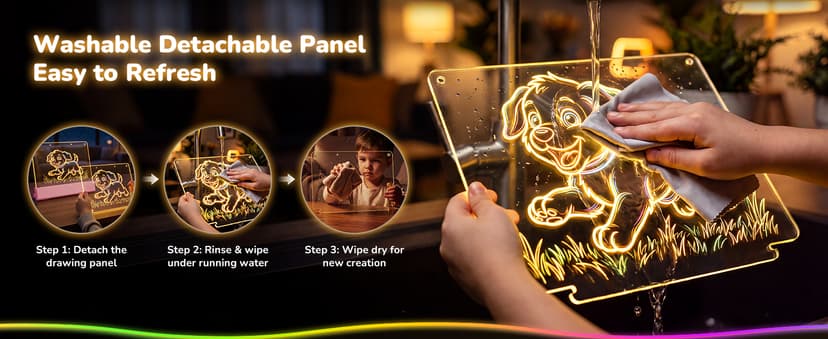 Rechargeable Light up drawing board with 15 Light Effects,Scratch Resistant Easy Clean Panel,Birthday Gift for Kids Age 3-12 16" Led Drawing Board for Kids with Dual Panels - 【2026 New】 B0HJBWNWVW
