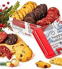 David's Cookies Merry Christmas Mini Cookies in Sweet Sampler Tin - Assorted Mini Christmas Cookies with Chocolate & White Chocolate Chip and Red Velvet - Gourmet Cookie Gift Basket for Holidays 14oz