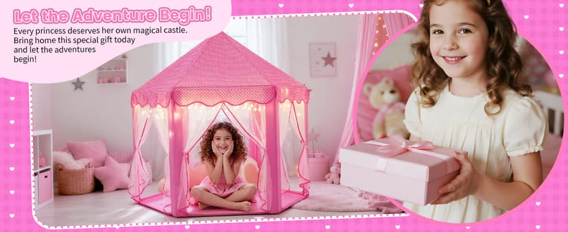 Monobeach Princess Tent Girls Large Playhouse Kids Castle Play Tent with Star Lights Toy for Children Indoor and Outdoor Games, 55'' x 53'' (DxH)