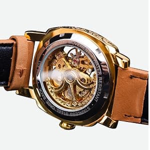 FORSINING Watches for Man, Square Retro Mechanical Watch Self-Wind Carved, Skeleton Automatic Watches Vintage Leather Strap Wristwatch