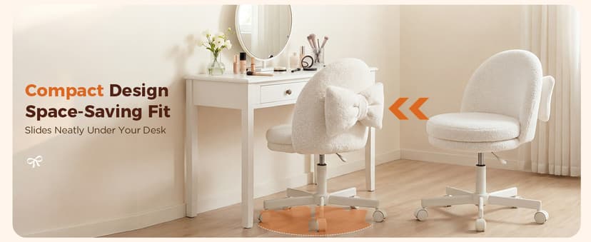 GTPLAYER Velvet Tall Office Chair with Wheels Vanity Chairs with Back, Versatile Height Use: Office to Bar Stools Small Ergonomic Comfy Armlees Computer Desk Chair with Bow Lumbar Pillow for Gift