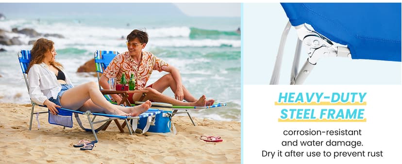 #WEJOY Folding Tanning Chair with Face Hole, 5 Positions Face Down Beach Lounge Chairs with Pillow for Outside Sunbathing Poolside (Blue/White)