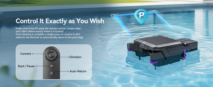 Solar-Powered Robotic Pool Surface Skimmer Cleaner with 24/7 Continuous Cleaning and Re-Engineered Twin Salt Tolerant Motors, Dual Charging,Smart Obstacle Avoidance, 150-um Filtration