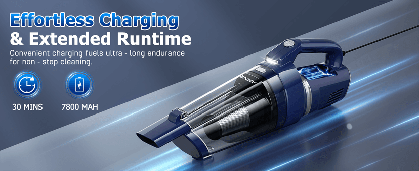 AHNR Handheld Vacuum Cordless, 16000PA Powerful Suction Hand Held Vacuum Dust Busters Cordless Rechargeable with LED Light & 2 HEPA Filters, Portable Car Vacuum Cleaner High Power for Car Home Office