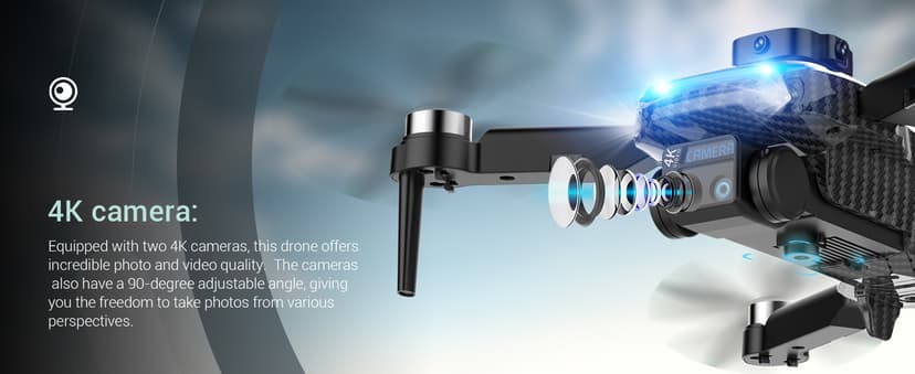 4K Dual-Camera Drone with GPS for Adults & Teens - Foldable RC Quadcopter with Auto Focus, 30 Mins Flight Time, Follow Me, Waypoint Flight, Headless Mode, 6-Axis Gyro, One-Key Emergency Stop - Black