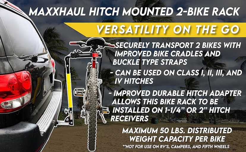 MaxxHaul 50025 Hitch Mount 2 Bike Rack For Cars, Trucks, SUV's, Minivans - 100 lb. Capacity