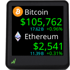 Bitcoin Ticker - Real-Time Crypto Price Display (1.54" Diagonal) for Top 1,000 Coins Like Bitcoin, Ethereum, Dogecoin, and 997 more. Compact Size, Ideal for Desk or Nightstand. Uses Wi-Fi.
