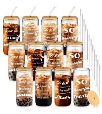 12 Set Employee Appreciation Gifts, Inspirational Thank You Gift for Team, Teacher, Nurse, Coworkers, Employees, Staff - Employee Christmas Gifts, 20oz Glass Cups with Lids and Straws (Mixed)