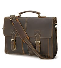 Polare Leather Briefcase for Men Business Travel Messenger Bags 15.6 Inch Laptop Bag YKK Metal Zipper