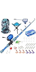 Lanaak Kids Fishing Pole, Kids Portable Telescopic Fishing Rod Set, Tackle Box and Fishing Net Combo Kit, Kids Fishing Gear for Boys and Girls Age 5-10 and Youth