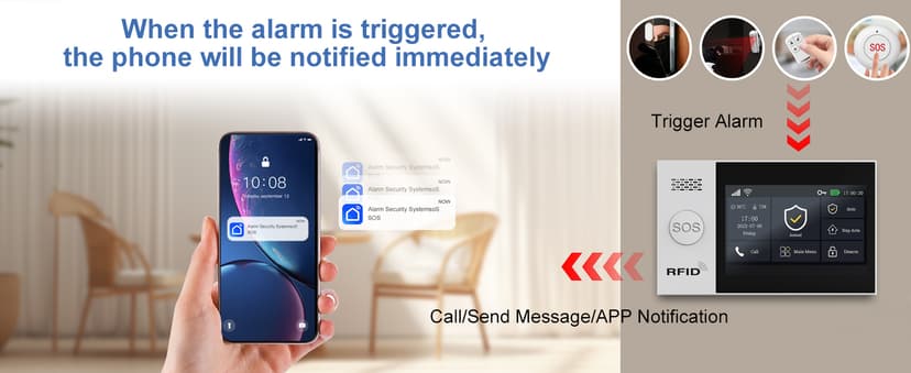 WiFi Wireless Alarm System for Home Security - 24/7 Protection Smart Home Devices 4.3" Touch Screen, GSM/4G+WiFi, App Instant Alerts, No Monthly Fee, Alexa Compatible for Villa, Kids Safety (24 pcs)