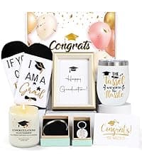 2025 Graduation Gifts,Congratulations Gifts for Her with 12 OZ Wine Tumbler,Candle,Frames,Keychain,Senior College Graduation Gifts for Daughter Son Niece Nephew,Personalized Makeup Bag for Friend