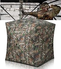 HUNTSEN Hunting Blind 270 Degree See Through Ground Blind - 2-3 & 3-4 Person Pop Up Deer Blind for Hunting with Carrying Bag - 300D Reinforced Portable Durable Blind for Turkey and Deer