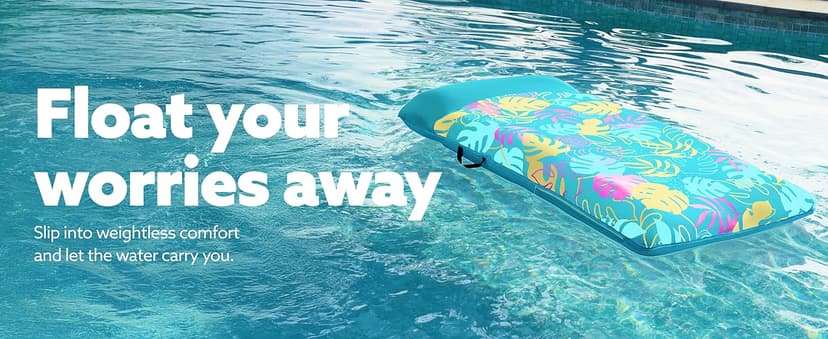 SLOOSH Inflatable Pool Floats Raft - XL Fabric Covered Pool Mat Lounger Floaties for Adults, Ultra Comfort Inflatable Water Float with Headrest for Beach Lake Swimming Pool 68"X34" (Light Blue)