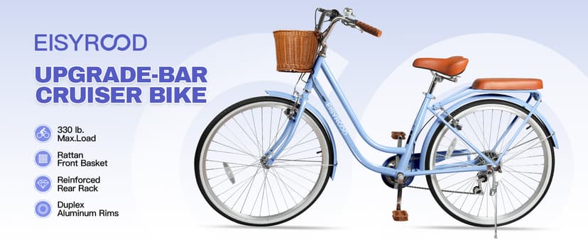 26 Inch Beach Cruiser Bike for Women, Hybrid Womens Bike with 7 Speed, Adjustable Seat, Lightweight Women Beach Cruiser Bike with Anti-Skid Tires, V-Brakes