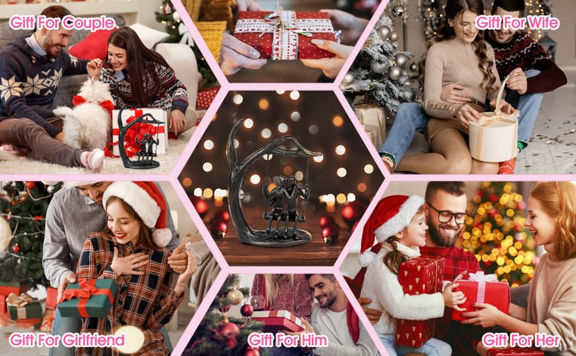 Anniversary Wedding Gifts for Couple/Her - Romantic Couple Statue in Love, Black Metal Figurine Sweet Loving Together Iron Sculpture Decor, Gifts for Wife Husband Birthday