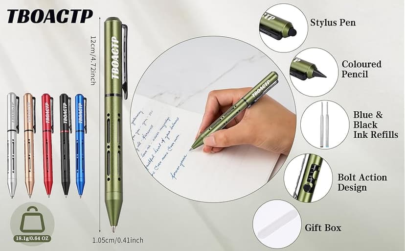 4.7″ Mini 3 EDC Ballpoint Pen, Pencil and Stylus in One, with 2 Refill, 6 Pencil Tip and 2 Stylus Tip, Ultra Long Lasting Bolt Action Pen for Office, Learning, Working Green