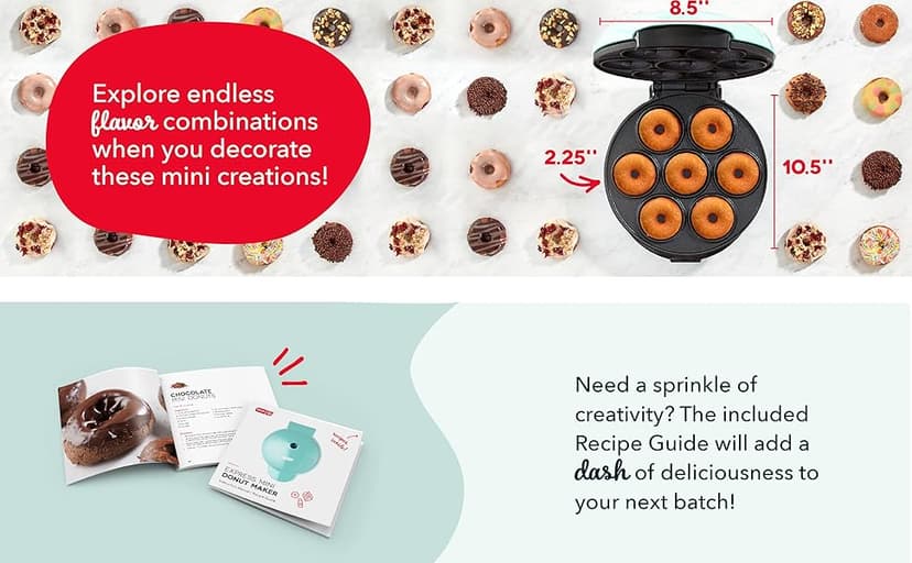 DASH Mini Donut Maker Machine for Kid-Friendly Breakfast, Snacks, Desserts & More with Non-stick Surface, Makes 7 Doughnuts - Aqua