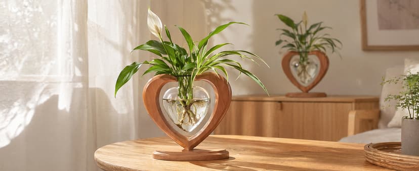 Rooting Vase for Cuttings, Plant Terrarium, Air Plant Holder, Plant Lovers Mom Wife Gift Home Office Christmas Tabletop Decor Plant Propagation Station, Heart Glass Vase, Solid Wooden Stand B0GL1XT2S7
