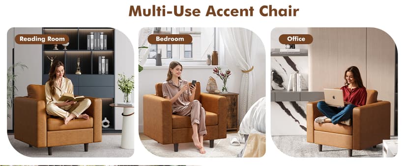 ABCASA Faux Leather Accent Chair with Ottoman,Upholstered Armchair with Storage,Extra-Deep-Seated Modular Single Sofa,Reading Chair with Footrest for Living Room Lounge Chair Brown