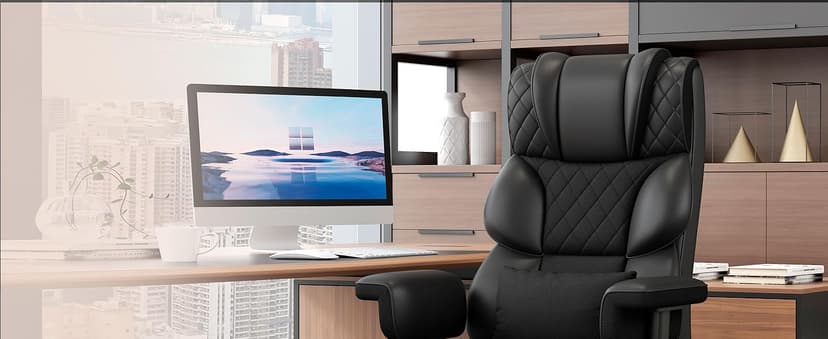 Vonesse Big and Tall Office Chair, Desk Chair with Soft Adjustable Armrests, Ergonomic High Back Gaming Chair with Lumbar Support, Executive Computer Chairs with Footrest (PU Leather, Black)