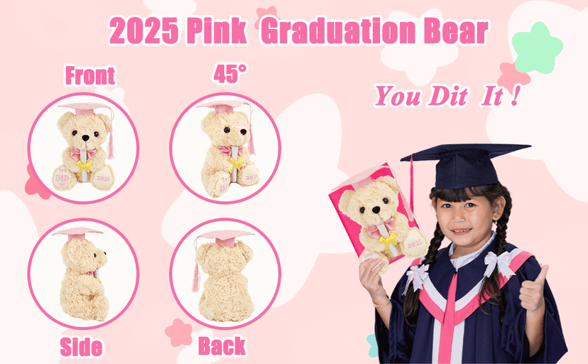 Class of 2025 Graduation Bear - Kindergarten Graduation Gift for Girls,Stuffed Plush Teddy Bear with Cap & Diploma, High School Graduation Gifts for Her, Grad Bear Gift 2025-8 Inch| You DID it (Pink)