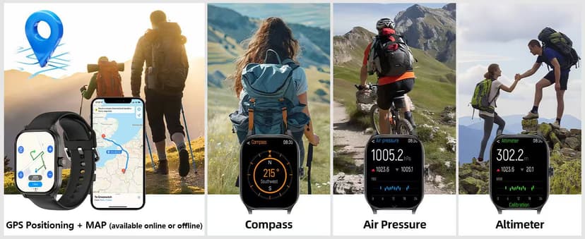 Smart Watch with Built-in GPS and Offline Maps, 1.96" HD Display, Answer/Make Calls, 100+ Sport Modes, Heart Rate/Sleep/SpO2 Monitor, Fitness Activity Tracker for Android and iPhone, 2 Bands, Black