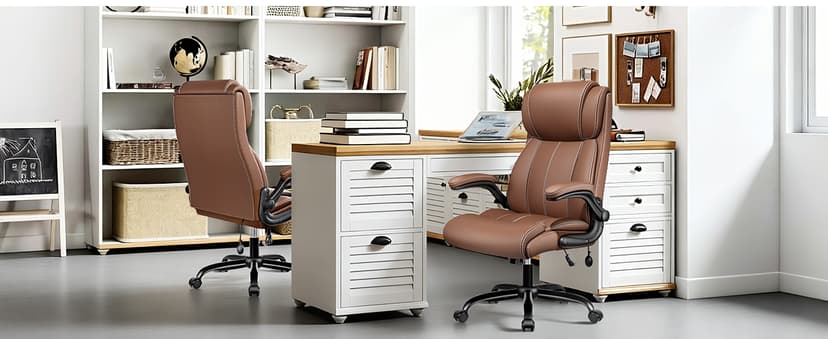 BESTFAIR Ergonomic Office Chair - Desk Computer Chair, Leather High Back Executive Chairs with Adjustable Lumbar Support & Flip Up Arms, Rocking, Black