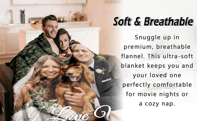 Ships Next Day Custom Blanket with Picture Text Personalized Throw Blanket Photo Collage Blankets Customized Birthday Gifts for Couple Girlfriend Boyfriend Family Kids Friends Pet B0DGFW5HP4