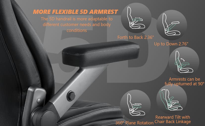 600LBS Large Heavy Duty Office Chair with 5D Flip Arms,Comfy Big and Tall Executive Office Desk Chair with Pocket Spring Cushion,High Back Computer Chair with Lumbar Support,Dual Rubber Wheel