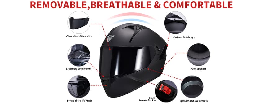 VCOROS Full Face Dual Visor Motorcycle Helmet for Adults Motorbike Street Bike Racing Helmets X9 DOT Approved with Black Visor