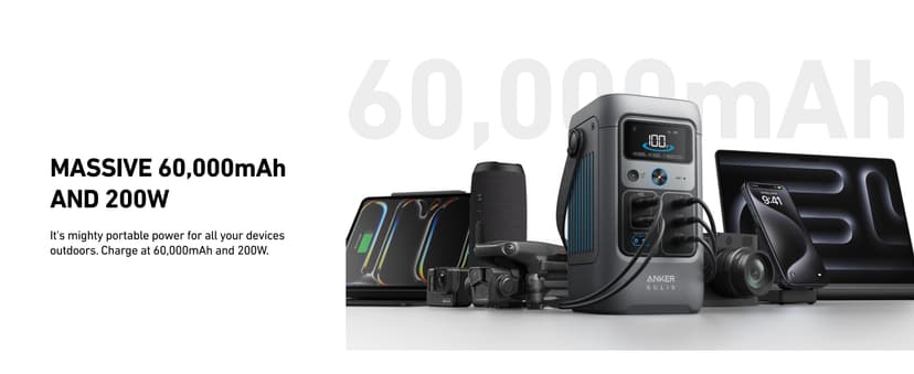 Anker SOLIX C200 DC Power Bank Station and 60W Solar Panel, 192Wh Portable Power Station, LiFePO4 Battery, 200W Solar Generator, for Outdoor, Camping, Traveling, and Emergencies