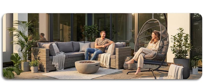 NICESOUL Hanging Egg Chair with Stand Indoor Outdoor, Comfy Patio Rattan Swing Hammock Chairs with Cushion, 350lbs Capacity Egg Shaped Chair for Lawn Backyard Balcony Bedroom, Birthday Gift, Beige