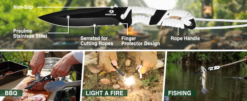 Mossy Oak Hatchet and Machete Knife Set with Sheath, One-Piece Axe & Hunting Knives with Paracord Handle, Zoomable Flashlight, Many Other Tools, Ideal Gift for Men Who Likes Hunting Outdoor Adventure