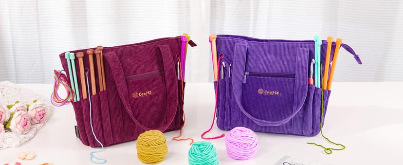 Crochet Bag and Tote - Corduroy Yarn Bag - Yarn Holder for Crocheting - Crochet Storage Bag for Crochet Hooks, Crochet Accessories, Knitting Bag for Crochet Lovers, Mother's Day Gift