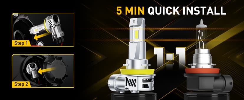 AUXITO H11 Light Bulbs, 40000LM 6500K Cool White H9/H8/H11 LED Fog Light Bulbs with Fan 1:1 Mini Size, CANbus Ready No Flicker, Pack of 2