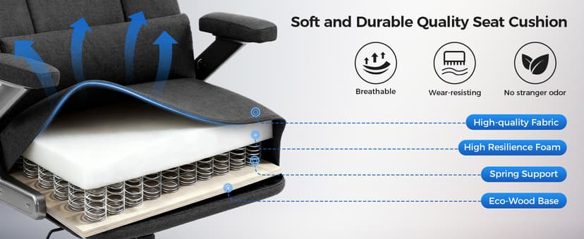 600LBS Big and Tall Massage Office Chair, Extra Wide Seat - 3D Kneading Massage & Heat Office Chair with Heavy Duty Metal Base, 3D Flip Arms, Fabric Ergonomic with Thick Spring Cushion