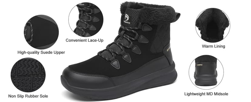 Dannto Womens Winter Snow Boots Warm Fur Lined Ankle Shoes Water Resistant Booties Non Slip Sole