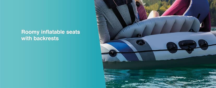 Intex Excursion 5 Person Inflatable Outdoor Fishing Raft Boat Set with 2 Aluminum Oars and Air Pump with a Intex Composite Motor Mount Kit