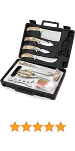 GVDV Hunting Knife Set - 14 Pieces, Portable Butcher Game Processing Kit for Men, Field Dressing Kit with Gut Hook Skinner Knife, Caping knife, Axe, Wood/Bone Saw, Spreader, Gloves, Gifts for Men