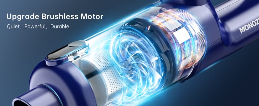 MONOZEL Handheld Vacuum Cordless - Car Vacuum Cleaner with Brushless Motor, 15kPa Powerful Suction Vacuum with LED Light, Type C Port, 2 Fliters, Portable Hand Vacuum for Home, Pet and Car