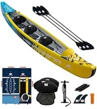 Inflatable Kayak Fishing Kayak for Adults Portable Touring Kayak Canoe with Wheeled Backpack, Seats, Pump and Paddles, Full Drop Stitch Construction