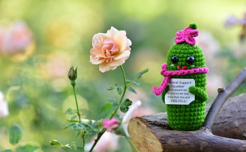 Funny Crochet Pickles 1 Pcs with Affirmations Cards for Inspirational Novelty Good Luck Gift and Party Decorations (KK-CKD04- REDCUM)