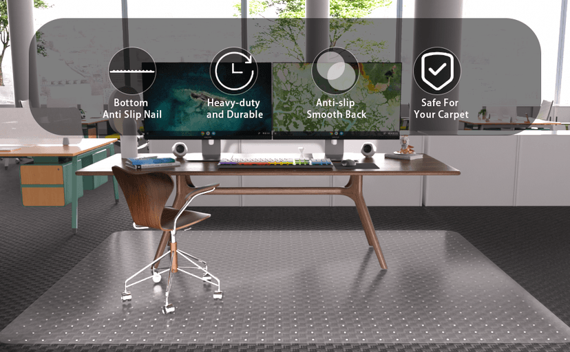 Office Chair Mat for Carpeted Floor, 63"x51" Clear Desk Mat for Carpet Large Protector Floor Mat On Low Pile Carpets, Easy Glide Rolling Plastic Floor Mat, Computer Chair Mat for Home Office