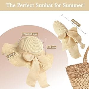 Pleneal Beach Sun Straw Hats for Women, UPF 50+ UV Sun Protection Wide Brim Summer Straw Hat Foldable Packable Roll up Cap