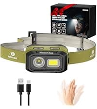 Mossy Oak 600 Lumens Rechargeable Headlamp, Lightweight LED Headlight with White & Red Light, Waterproof Head Lamp with Non-Slip Band, Dimmable & Memory Function for Hunting, Camping, Power Outage