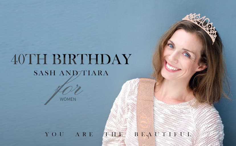 CIEHER 40th Birthday Crown + Sash + Pearl Pin Set for Women, Tiara, Gifts for Friends, Party Decorations & Favors B09F998WFG
