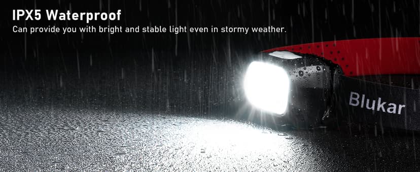 Blukar LED Headlamp Rechargeable,2000L Super Bright Headlight with Motion Sensor -Dimmable Brightness,8 Modes,Spotlight&Floodlight&Red Light Combination,IPX5 Waterproof for Hiking,Camping - 2 Pack